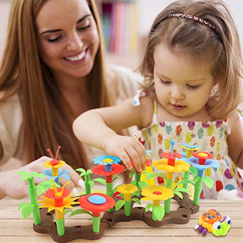 BigOtters Flower Garden Building Toys, 60PCS Stem Toy Educational Stacking Game Playset Gardening Pretend Gift for Girls
