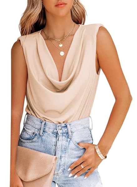 DOKOTOO WOMENS LADIES TRENDY BUSINESS CASUAL OUTFITS COWL NECK TOPS TANK TOPS CRUISE HOLIDAY PARTY OUTFIT SHIRTS AND BLOUSES FOR WOMEN 2024 ELEGANT DRESSY CASUAL GOING OUT TOPS APRICOT MEDIUM