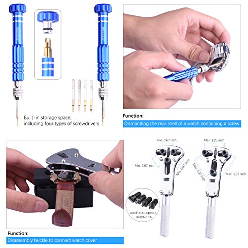 ETEPON Professional Watch Repair Kit Tool Watchmaker Case Back Opener Watch Band Buckle Remove with Scaled Spring Bar Pin Tweezers Screwdriver Case Band Holder Removal ET015