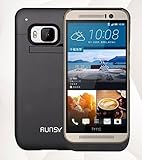 RUNSY HTC ONE M9 Battery Case, 4500mAh Rechargeable Extended Battery Charging Case for HTC ONE M9, External Battery Charger Case, Backup Power Bank Case with Kickstand (Black)