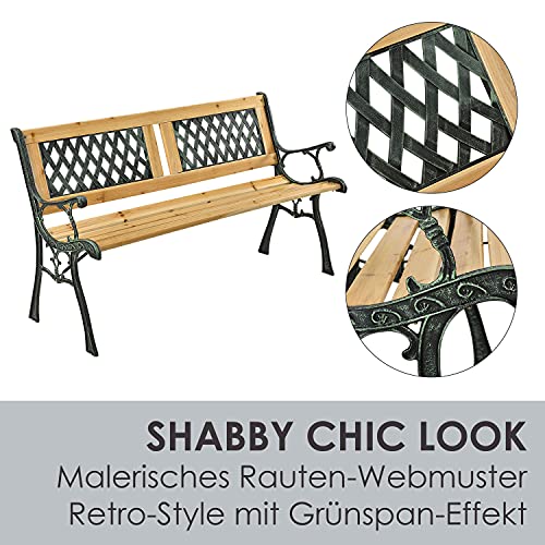 Juskys Gartenbank Sanremo - 2-Sitzer Holzbank mit Armlehnen & Rückenlehne - wetterfeste Sitzbank 122x54x73 cm - Seitenelemente aus Gusseisen – Bild 7