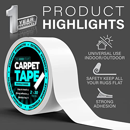 The Good Stuff Carpet Tape Double Sided [2 Inch x 25 Yards] Secures