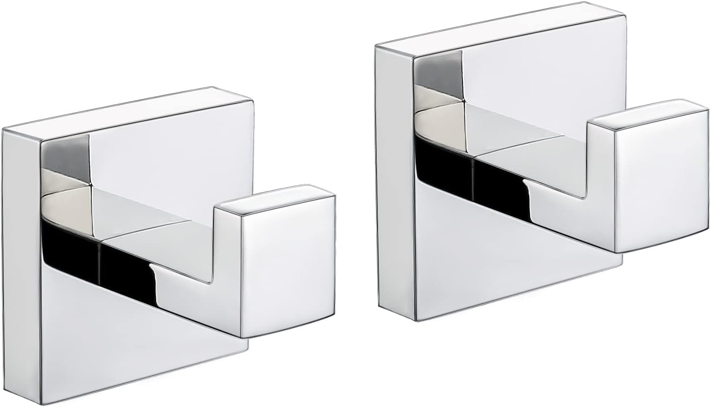 YUET Towel Hooks for Bathrooms Clothes Closet Sponges Robe Hook Screw in Metal Coat Hook for Bathroom Kitchen Hotel Garage Stainless Steel Door Hanger Wall Mounted 2 Pack, Finish (Chrome)