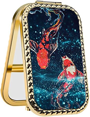 Specialized Design Rectangle Golden Carp Portable makeup mirror, Travel Compact Portable Pocket Folding Makeup Vanity Cosmetic Mirror for Women