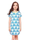 Edenpure Girl's Cute Casual Cotton Cartoon Animal Printed Short Sleeve Summer Playwear Dress(Peacock,6)