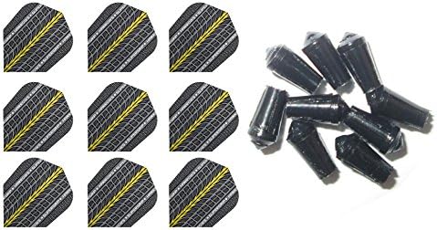 3 Sets of Harrows Supergrip Standard Dart Flights plus 3 Sets of Black Nylon Dart Flight Protectors (Gold)