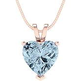 Clara Pucci 2 cttw Blue Simulated Diamond Rose Gold-Plated Silver Necklace and Pendant for Women (16" Box Chain,Heart Cut,8mm)