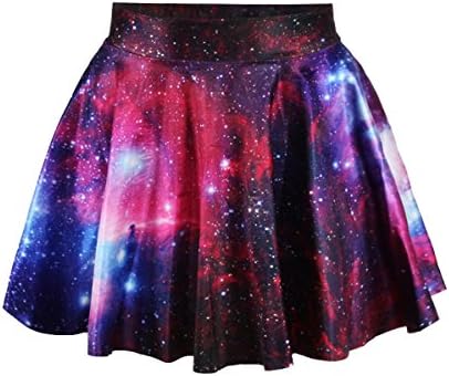 LZMY Womens Printed Pleated Flared Stretch Waist Mini Skirt (One Size, 01)
