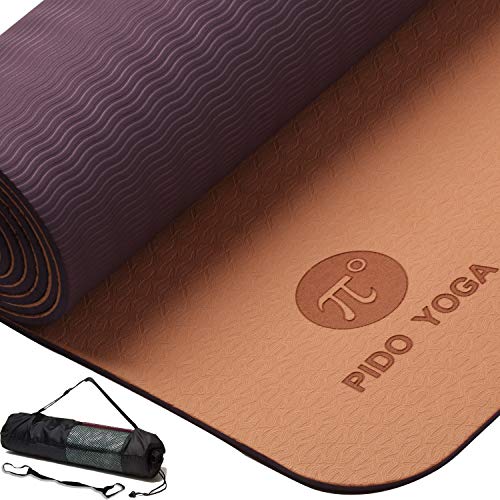 wwww PIDO Yoga Mat ECO Friendly TPE Non Slip Yoga Mats by SGS Certified with Carrying Strap and Bag,72″x24″ Extra Thick 1/4″ for Yoga Pilates Fitness Exercise Mat(Champagne + Grapes)