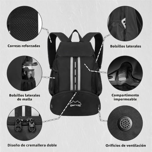 Mochila de Futbol con Zapatillero Impermeable Mochila Deporte con Separador Seco-Húmedo Mochila Multifuncional para Baloncesto Balonmano Voleibol Playa Piscina Yoga Baile Gimnasio Bolsa Cuerdas