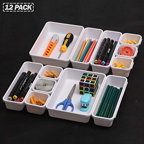 Set of 12 Interlocking Desk Drawer Organizer Tray Dividers Plastic