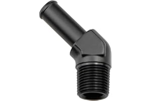 KRD PERFORMANCE Aluminum 45 Degree 3/8 NPT Male to 5/16"(7.9mm) Hose Barb Push On Fitting Adapter, Black