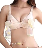 LANFEI Women's All-In-One Nursing Bra Hands Free Pumping Maternity Nursing Bra,Apricot(with Underwire),L(36D 38B 38C)