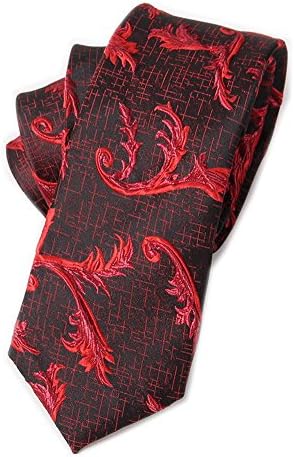 Xiessi Necktie Printed Floral Skinny Silk Ties For Men Brand New Red