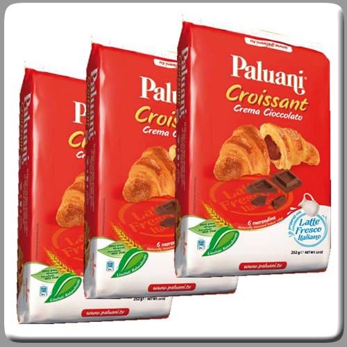 Paluani Croissants Filled with Chocolate : 6 X 1.5 Oz Individual Bag (Pack of 3)