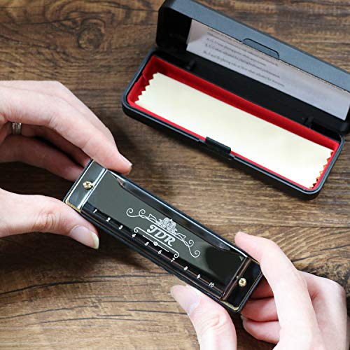 JDR Harmonica, Key of C 10 Holes 20 Tones Blues Harmonica Perfect Gift for Beginners, Professional, Students, Kid