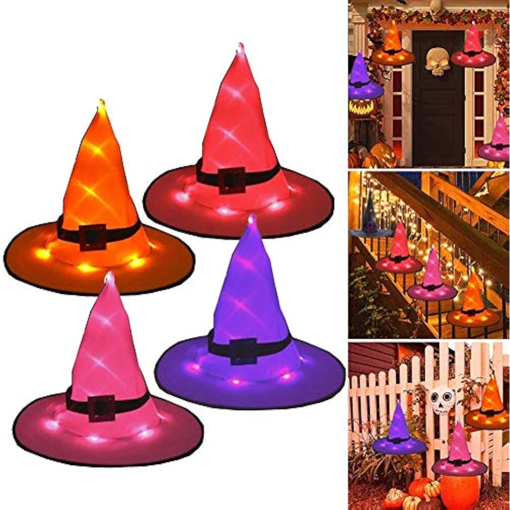 Halloween Decorations Outdoor 6Pcs Hanging Lighted Glowing Witch Hat