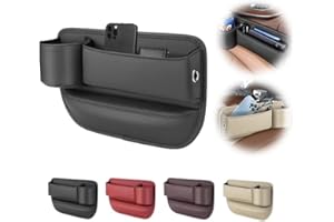 ATFIRST Car Leather Cup Holder Gap Bag, Seat Gap Storage Box, Adjustable Car Seat Storage Box, Car Gap Bag, Gap Filler Organizer with Cup Holder for Phone, Glasses, Keys, Cards(Black,Driver's Seat)