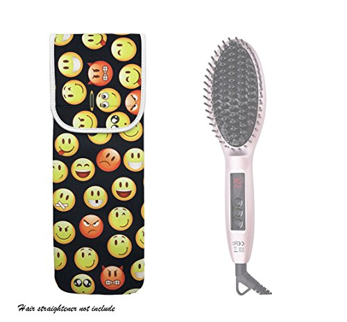 Wanty Water-Resistant Neoprene Curling Iron Holder Flat Iron Curling Wand Travel Cover Case Bag - Flat Iron Travel Pouch - Hair Straighteners Case with Velcro (Emoji)