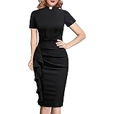 BLESSUME Black Women Clergy Tab Collar Dress Liturgical Pencil Dress Short Sleeve