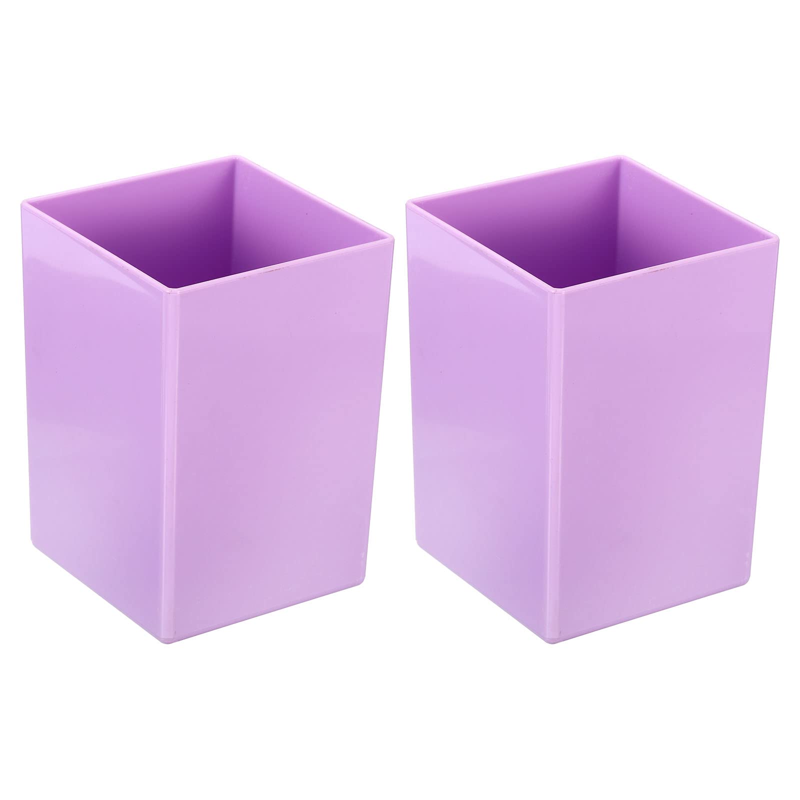 PATIKIL Pencil Holder, 2 Pack Plastic Pen Makeup Brush Holder Cup Storage Square Desktop Organizer Stationery Caddy for Home Office, Purple