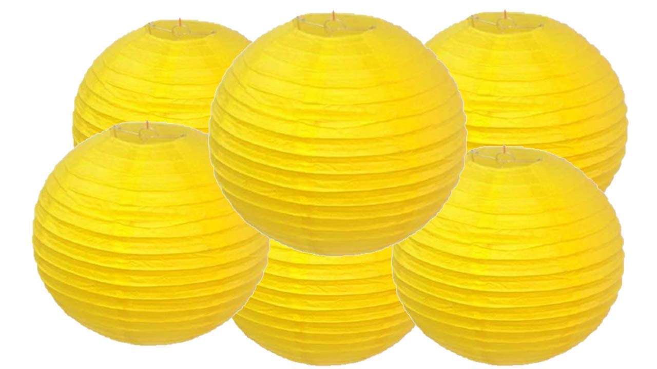 Photo 1 of Pack of 6 Round Paper Lantern Lamp Paper Lanterns Party Decorations Yellow, 6"/15CM)