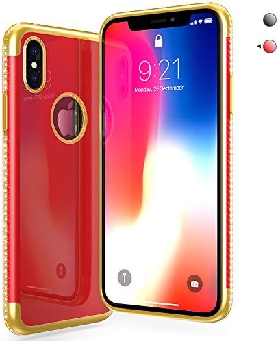 For iphone X Case, Leseeing iphone X Case Protection for iphone X Cases with Diamond Bumper and Gold Edge Red iphone X Case - iphone 10 Case Red