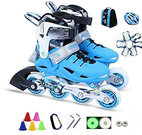 インラインスケート専門のローラースケート高弾性ジャンプ大人四輪スケート 初心者のエクストリームスポーツの保護具裏地 プロフェッショナル若い学生のころは 調節可能なキッズブルーインラインスケートスケート 花が咲く Color Blue Size L Eu35 38