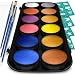 Face Paint and Body Painting Kit - Set of 12 Metallic Colors with Bonus Flat and Detail Paint Brushes - Comes w/ 30 Design Stencils - Non Toxic, Water Based and Easy On, Easy Off - FDA Compliant