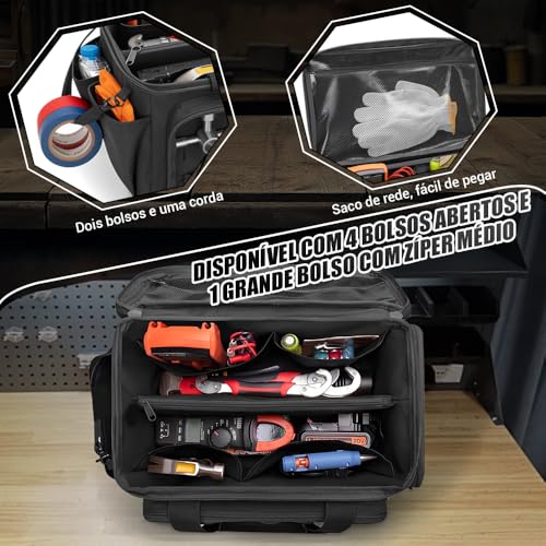 Bolsa de Ferramentas Profissional, Bolsa de Ferramentas Profissional Impermeável Compartimentos, Mochila de Ferramentas, Cintos de Ombro Ajustados Livremente