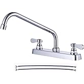 iVIGA Commercial Kitchen Sink Faucet 12" Swivel Spout with Supply Lines, Brass Deck Mount Kitchen Faucet, Dual Handle Utility Sink Faucet for Laundry Room Restaurant Compartment Sink Polish Chrome