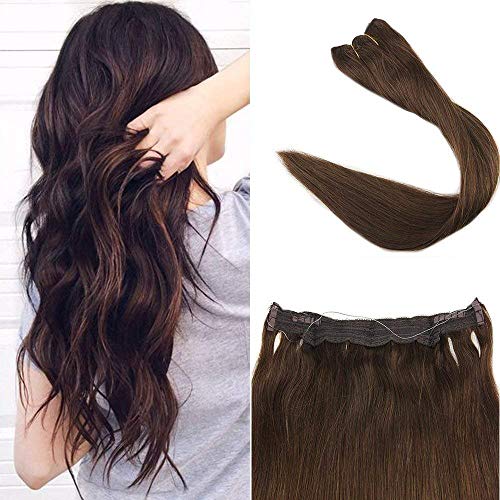 Full Shine Invisible Hair Piece Crown Halo Extensions 12 inch 70g Per Piece Color #4 Middle Brown Fish Line Hair Remy Human Hair Flip Hair Extension
