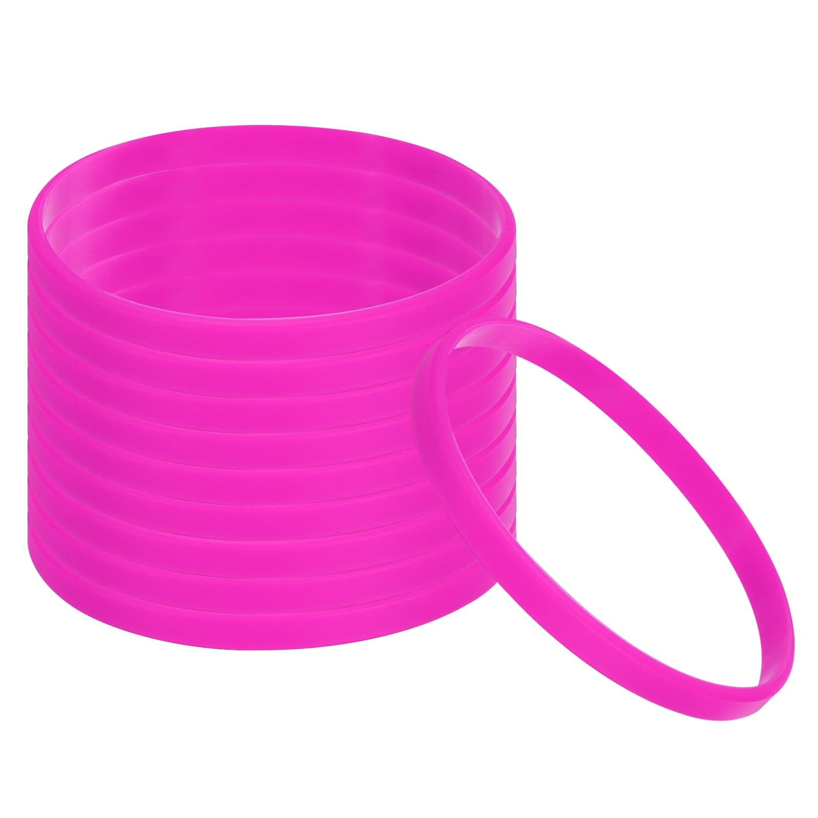 PATIKIL Silicone Bracelets, 30 Pack Colored Rubber Wristbands Blank Stretch Sports Bands for Adults Teen Sports Team Games, Rose Red