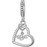 QeenseKc Heart Wife Dangle Charm Cubic Zirconia Bead Compatible with Pandora Bracelet Women