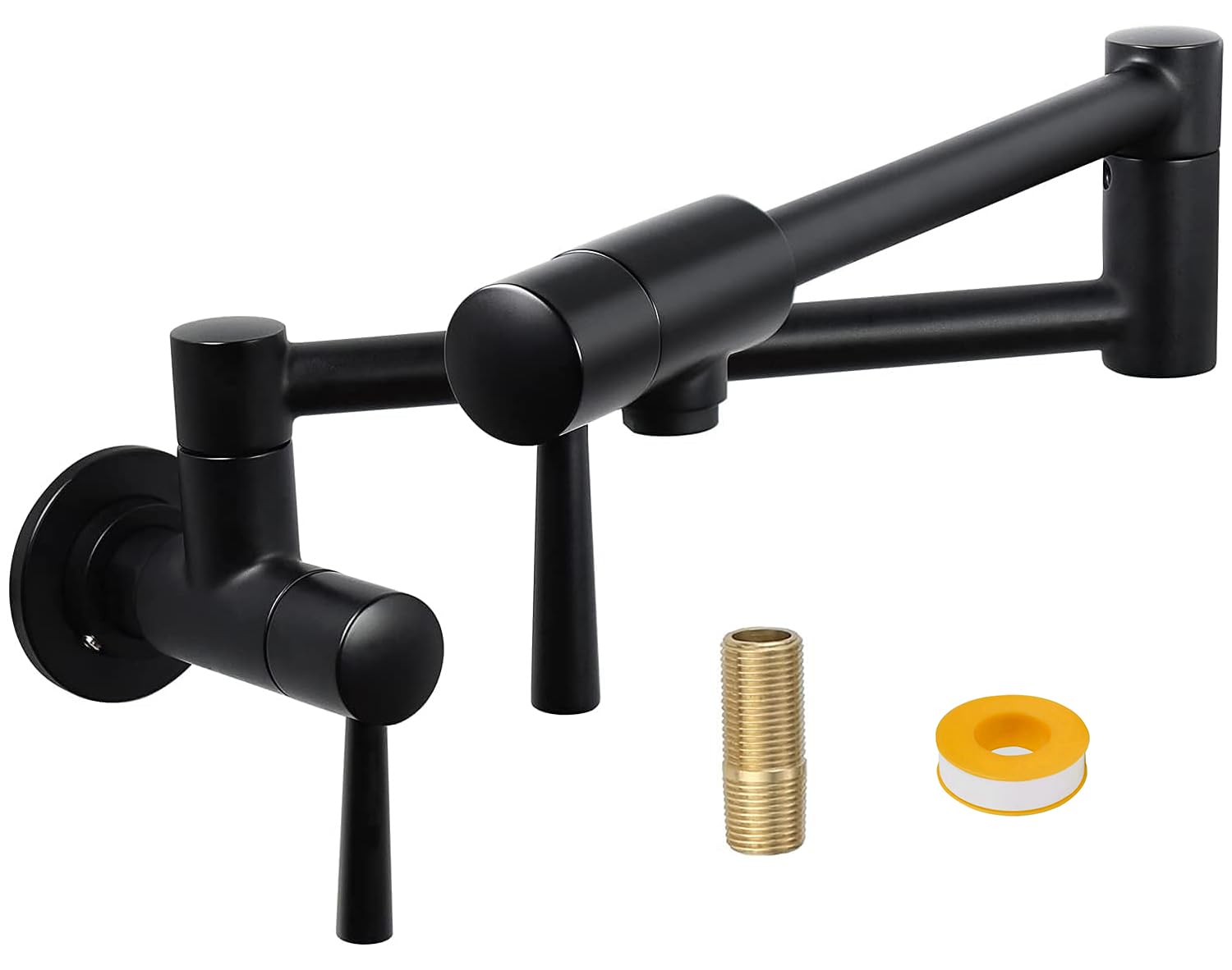 Photo 1 of IMLEZON Pot Filler Faucet Stainless Steel Commercial Wall Mount Kitchen Sink Faucet Folding Stretchable with Single Hole Two Handles Black