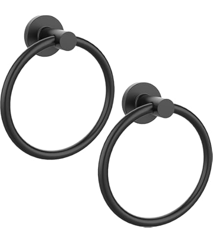 Hovico No-Drill Towel Rings - Stainless Steel Bathroom & Kitchen Hangers, Black - View #9