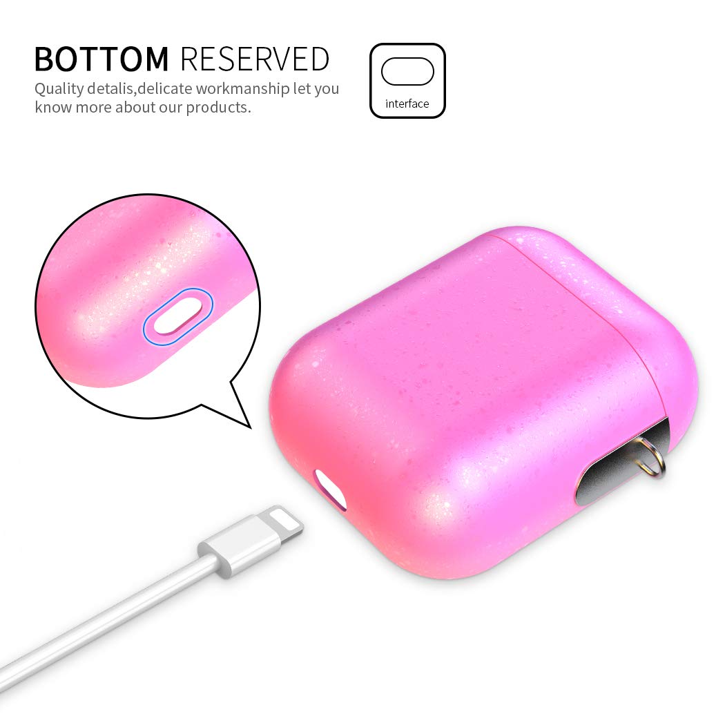 Airpods Case, AOJI Airpod Case Cover, Stylish Sparkling Changing Hue with Patented-Design Clip, Hard Shell, Compatible with Apple Airpods 1 & 2, Pink