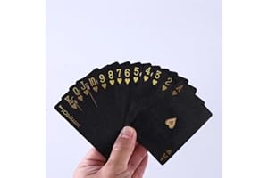 Waterproof Plastic Playing Cards - Black Deck with Gold Foil Lettering and Heart Design, Includes Protective Case, Ideal for 