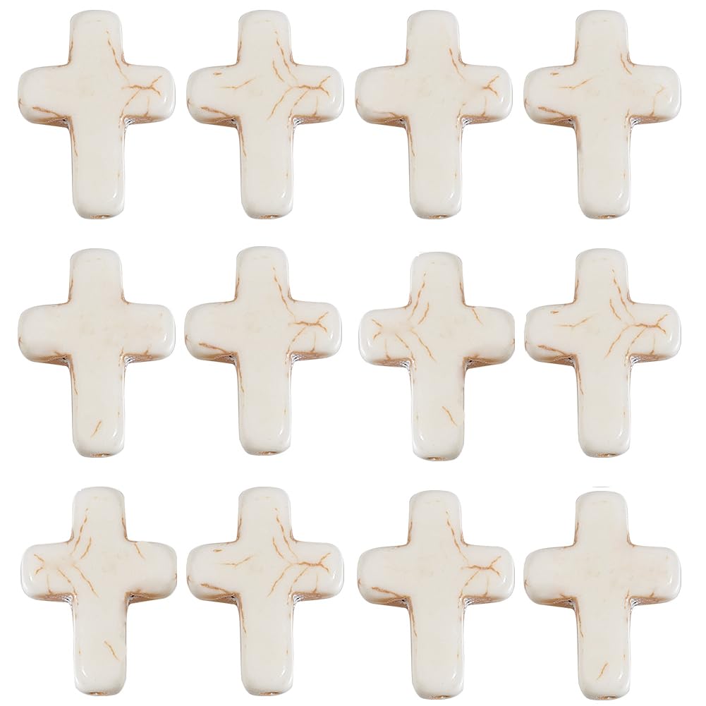 SUNNYCLUE 1 Box About 40Pcs Cross Beads White Synthetic Turquoise Beads Bulk Small Pocket Crosses in Bulk Mini Cross Charm Beads Crucifix Beads for Jewellery Making Beading Kit DIY Bracelet Supplies