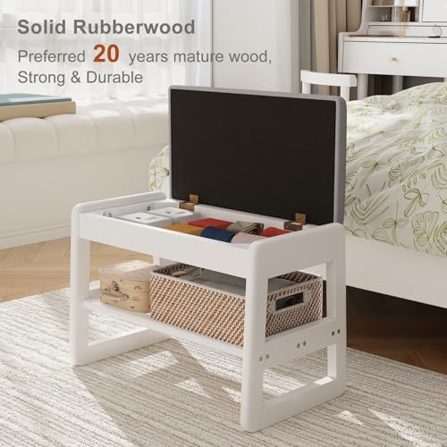 AQIMUELE Shoe Bench Cushion, 2 Levels, Shoe Bench with Folding Lid, Wooden Shoe Rack for Entryway, Hallway 60 cm (White)