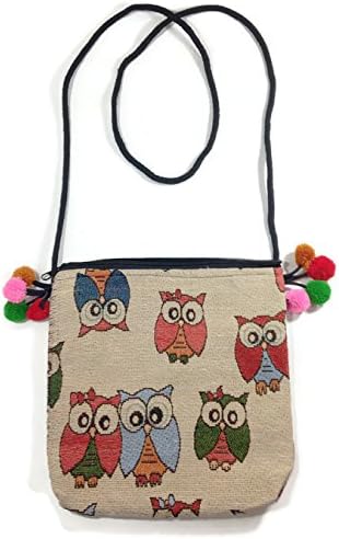 Bag Owl Handmade Fabric Small Size Zipper On Top Lightweight