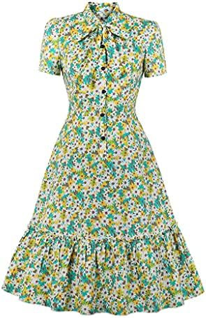 ZXUFJ Women's Print Button up Tie Neck Frill Ruffle Trumpet Vintage Dress  New Elegant Vintage V Neck Winter Dresses (Color : Green, Size : Large  code) price in UAE | Amazon UAE