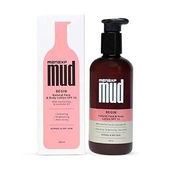 MensXP Mud Natural Face & Body Lotion For Men, SPF 15, For Moisturization & Sun Protection, Normal & Dry Skin Skin, 300 ml