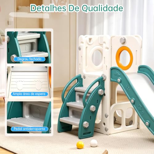 SEXYBIRDS Tobogán para niños pequeños, con Espacio de Almacenamiento y Pasos Antideslizante, Tobogán para Interiores y Exteriores con aro de Baloncesto y telescopio para Parque Trasero Jardín