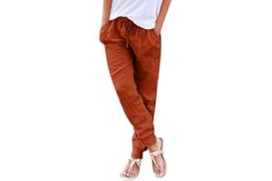 Lainuyoah Linen Pants For Women 2025 Petite Summer Drawstring Elastic High Waist Comfy 2025 Lounge Vacation Tapered Trousers