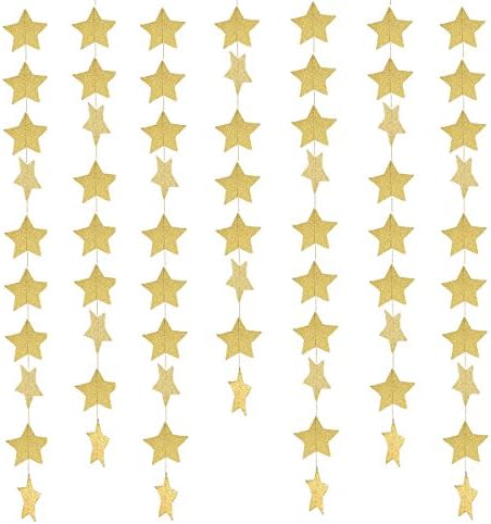 39 Feet Glitter Star Paper Garland Bunting Banner Hanging Decoration for Wedding Party Birthday Christmas Decoration, 2.7 Inches (Gold)