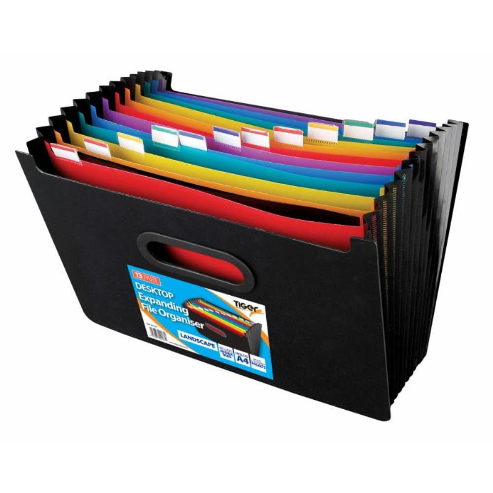13 Part A4 Desktop Expanding File Landscape Organiser with Coloured Index Tabs