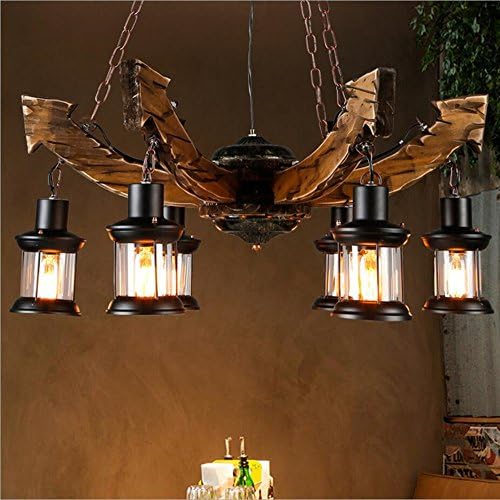 Joypeach 6 Heads Retro Creative Industrial Solid Wood Chandelier，Hand Made Old Lamp Body，Chandeliers For Dining Room (110V)