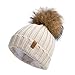 Pilipala Women Winter Knitted Beanie Hat with Fur Pom Bobble Hat Skull Beanie(Beige,R)