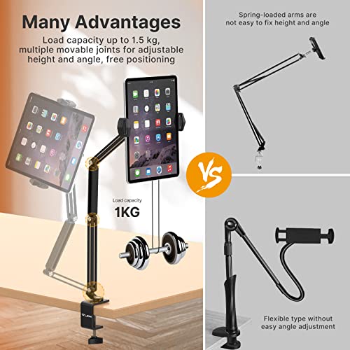 VIJIM iPad Tablet Holder for Bed or Desk, Black Metal Adjustable iPad
